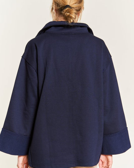 Solid Brushed Knit Hoodie with High Collar and Raw Edge Detail