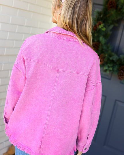 Diva Dreams Pink Acid Wash Stud Detail Denim Jacket