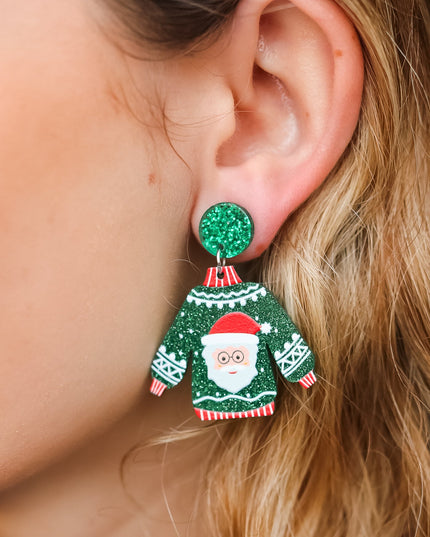 Green Acrylic Santa Dangle Earrings
