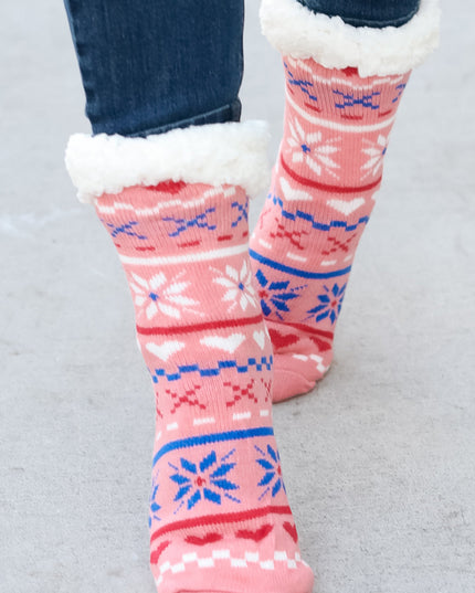 Blush Holiday Sherpa Traction Bottom Slipper Socks