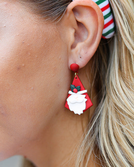 Red Santa Triangle Clay Dangle Earrings