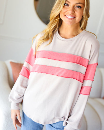Rally Day Taupe & Coral Game Day Stripe Outseam Terry Top