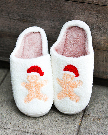 Holiday Gingerbread Print Fleece Slippers