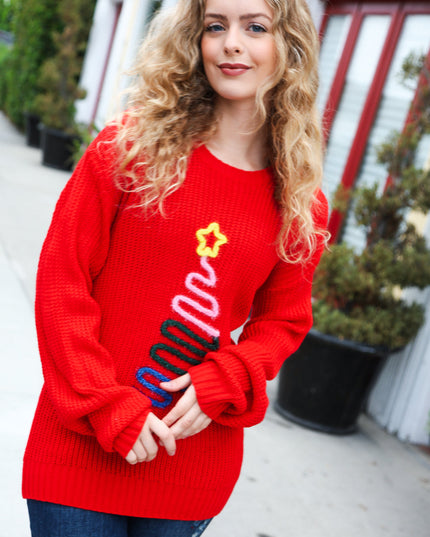 All I Want Red Christmas Tree Lurex Embroidery Sweater