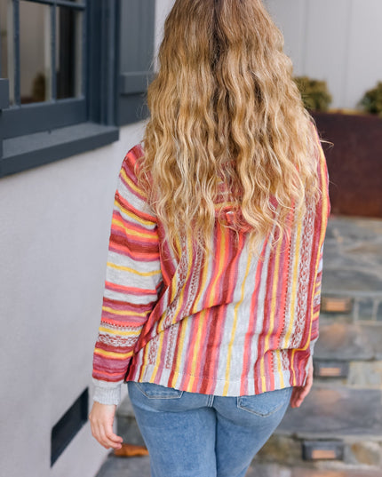Be Bold Coral & Sienna Stripe Pullover Notched Neck Hoodie