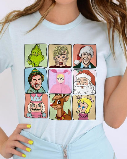 Classic Christmas Movie Characters Holiday Unisex Short Sleeve Graphic Tee T-Shirt