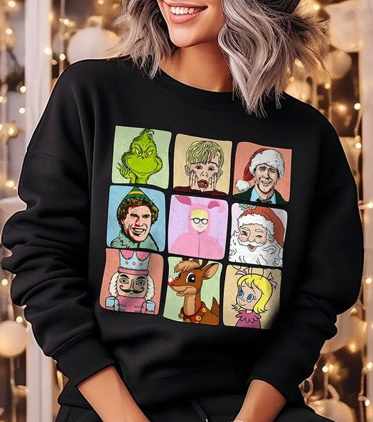 Classic Christmas Movie Characters Holiday Unisex Long Sleeve Graphic Sweatshirt