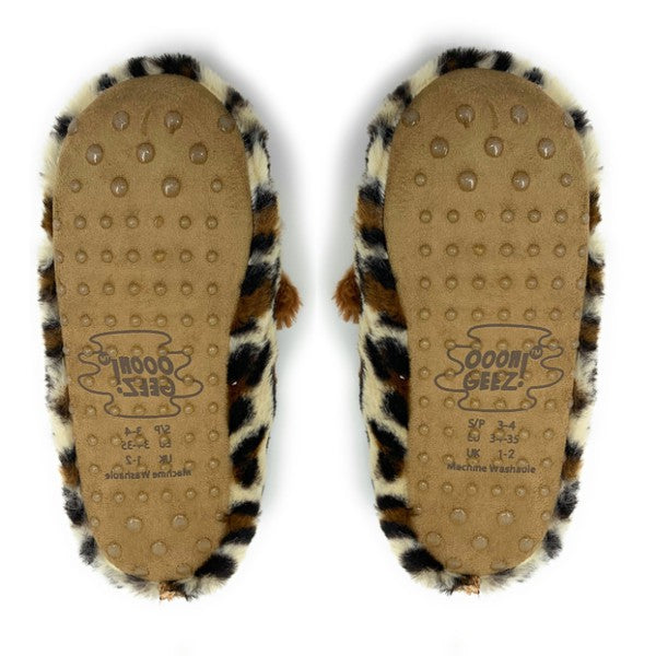 Cheetah Bang Cozy Animal House Home Women Sherpa Non-Skid Socks Slippers