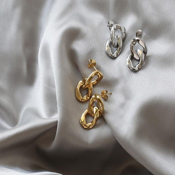 Chic Stylish Chain Design 18K Gold Sterling Silver Dangle Drop Earrings