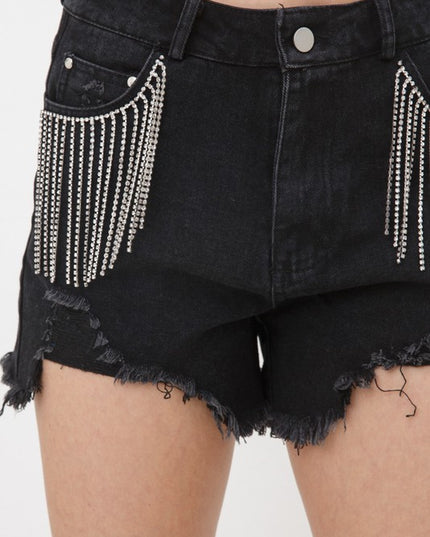 Stylish Chic Frayed Rhinestone Distressed Denim Jeans Bottom Shorts