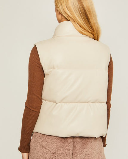 Stylish Fashion Warm PU Padded Sleeveless Vest