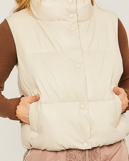 Stylish Fashion Warm PU Padded Sleeveless Vest