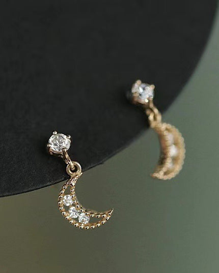 Gorgeous Crescent 14K Gold Sterling Silver Zircon Fashion Dangle Earrings