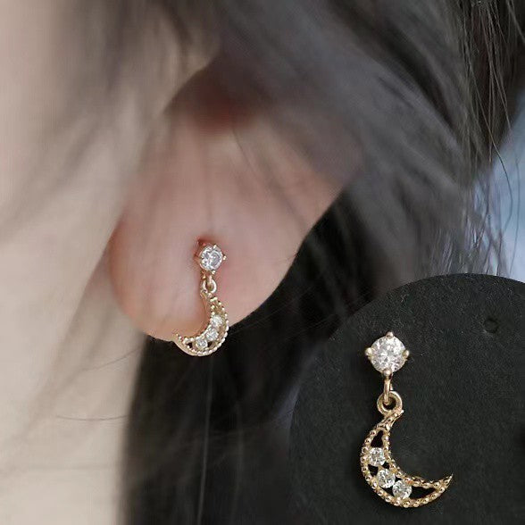 Gorgeous Crescent 14K Gold Sterling Silver Zircon Fashion Dangle Earrings