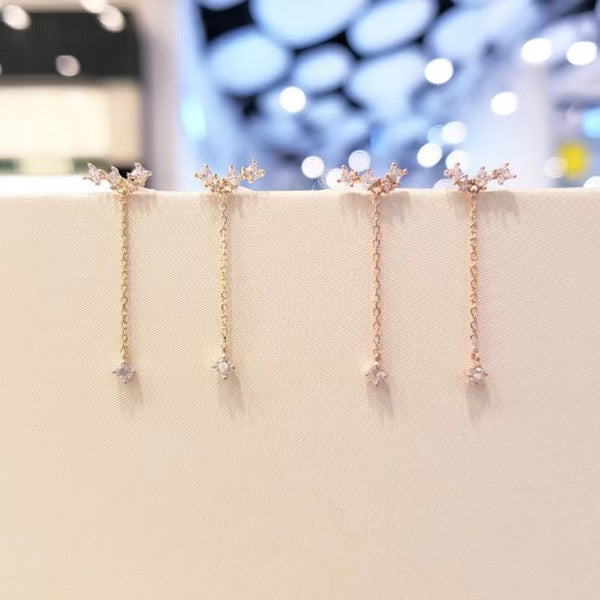 Sparking Glamour Fashion 14K Gold Zircon Chain Dangle Drop Earrings