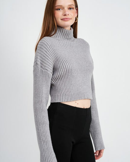 Chic Fashion Simple Solid Turtleneck Cropped Knit Sweater Top