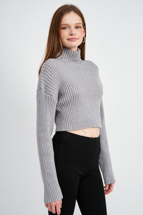 Chic Fashion Simple Solid Turtleneck Cropped Knit Sweater Top