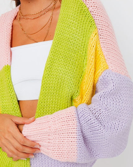 Cute Stylish Colorful Block Hoodie Long Sleeve Sweater Cardigan