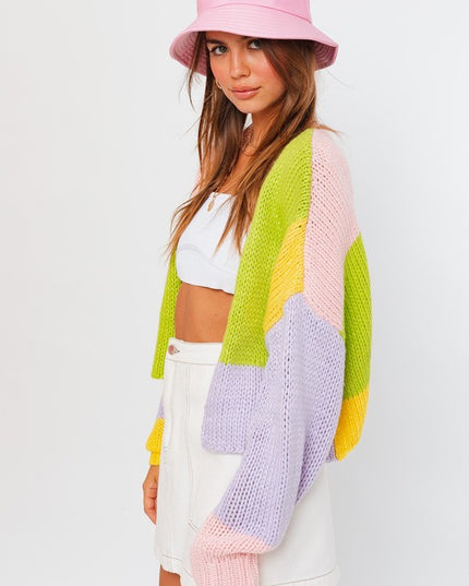 Cute Stylish Colorful Block Hoodie Long Sleeve Sweater Cardigan