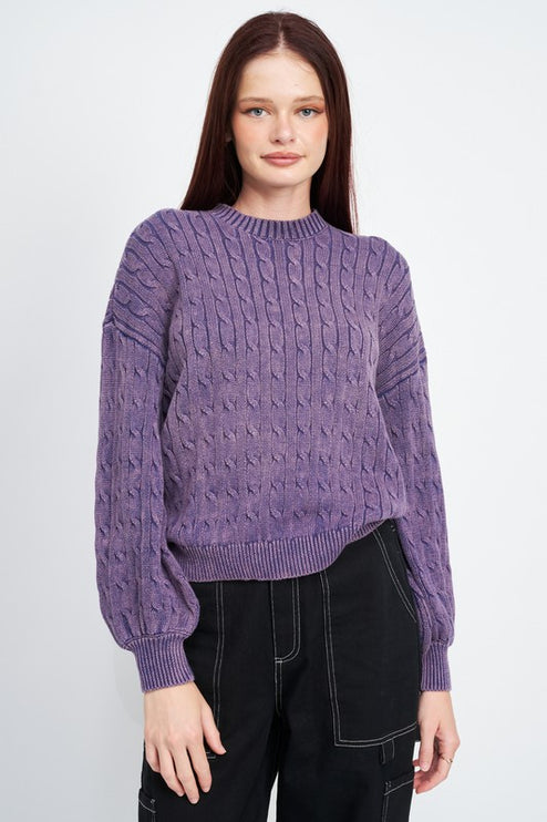 Cozy Soft Fashion Bubble Sleeves Cable Knit Top Sweater