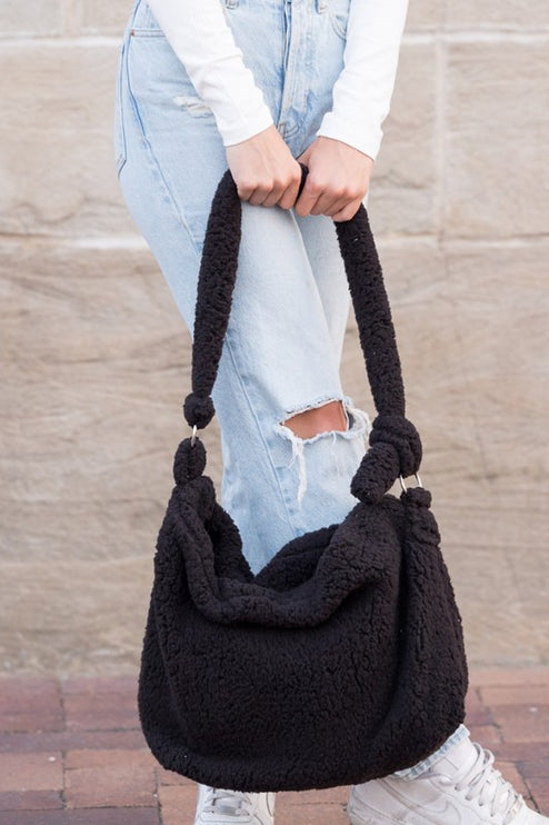 Simple Soft Sherpa Fashion Crossbody Messenger Tote Bag