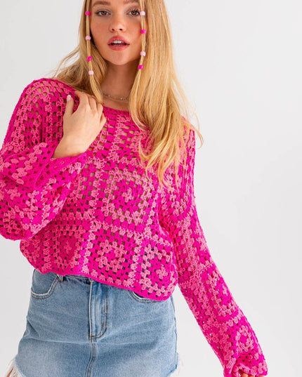 Cute Long Sleeve Fashion Crochet Crop Top Sweater