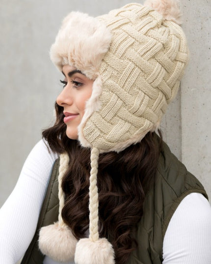 Cozy Warm Knitted Cable Weave Pom Fashion Trapper Hat
