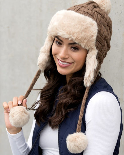 Cozy Warm Knitted Cable Weave Pom Fashion Trapper Hat