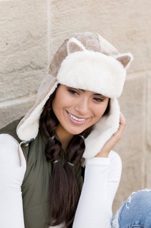 Adorable Kitten Cat Ear Plush Fashion Trapper Hat
