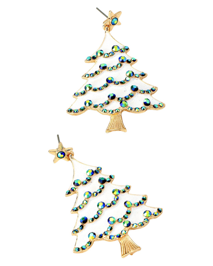 Sparking Crystal Rhinestone Snowy Christmas Tree Holiday Drop Earrings