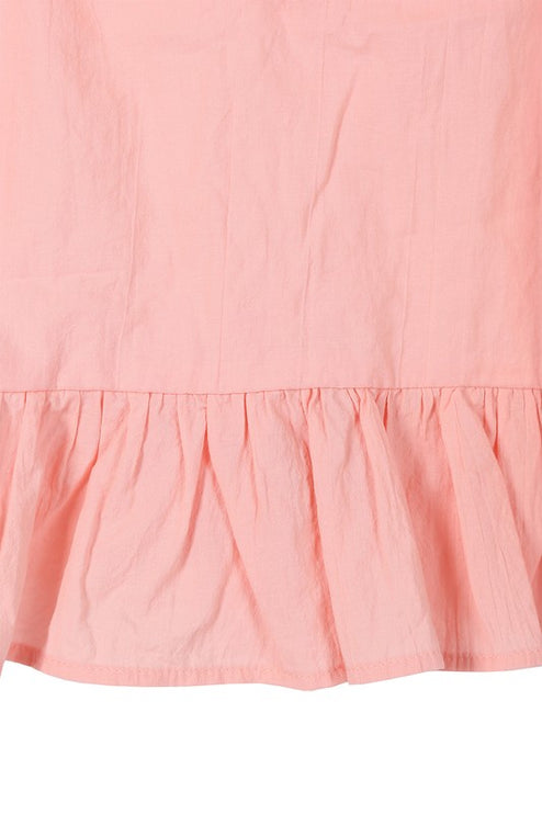 Cute Stylish Open Back Tie Ruffled Trim Flare Fashion Top Pink
