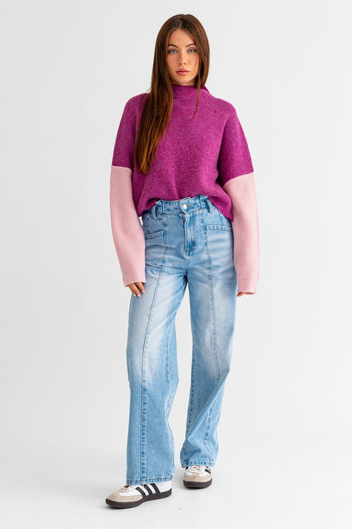 Stylish Comfy Color Block Long Sleeve Oversized Sweater