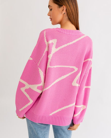 Chic Stylish Abstract Pattern Oversized Fashion Top Sweater