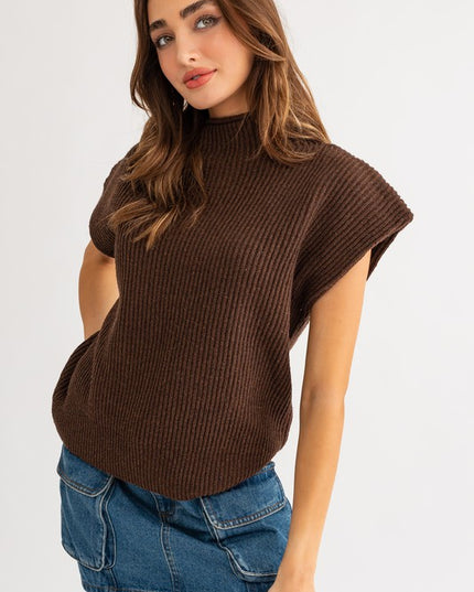 Chic Stylish Turtle Neck Short Sleeve Top Sweater