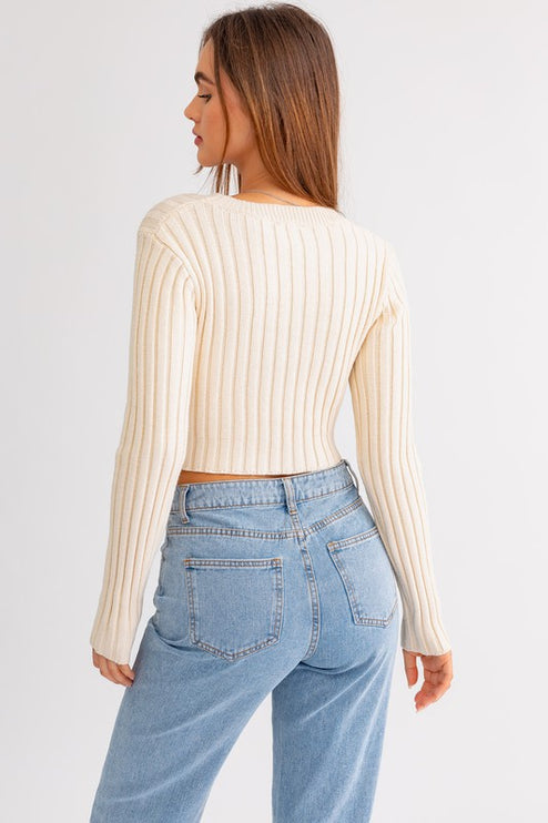 Asymmetrical Hem Design Long Sleeve Crop Sweater Top