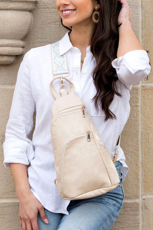 Chic Modern Patterned Strap Fashion Vegan Leather Sling Bag