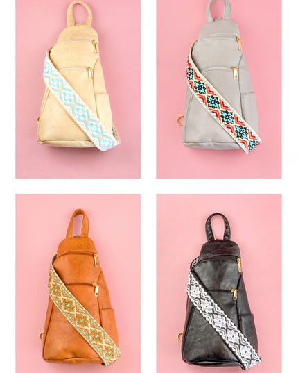 Chic Modern Patterned Strap Fashion Vegan Leather Sling Bag