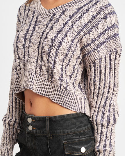 Cozy Stylish Fashion Contrasted Cable Knit Top Sweater