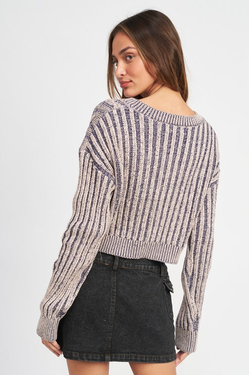 Cozy Stylish Fashion Contrasted Cable Knit Top Sweater