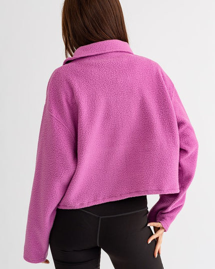 Casual Boxy Fleece Pocket Detail Pullover Cropped Sweater