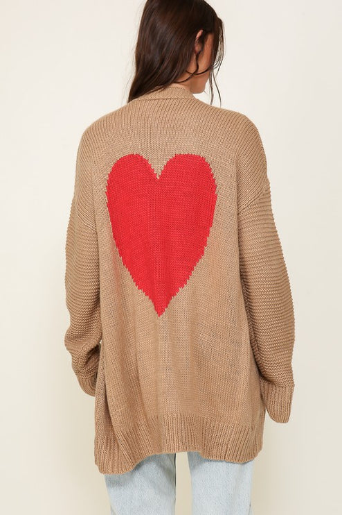 Open Front Back Heart Design Long Sleeve Fashion Cardigan Sweater