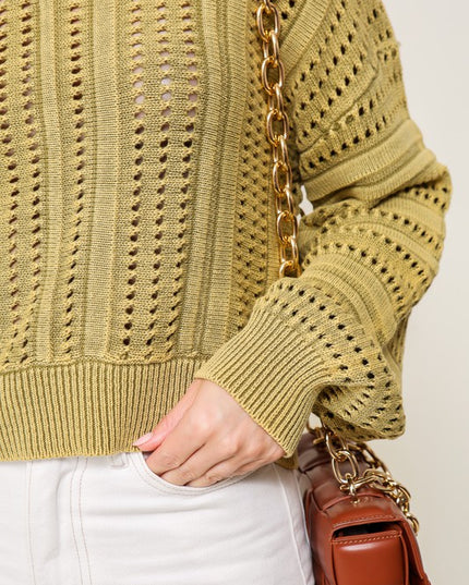Stylish Acid Wash Round Neck Long Sleeve Fashion Top Sweater