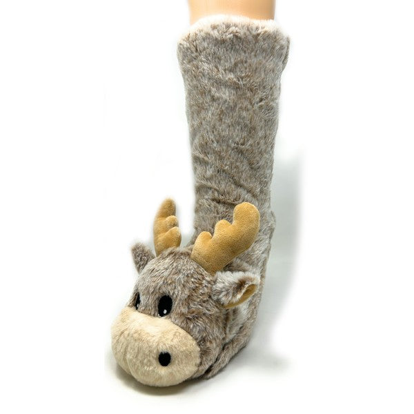 Moose Up Cozy Warm Women's Plush Animal Slipper Socks