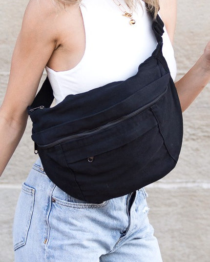 Chic Stylish Solid Oversize Canvas Crescent Fashion Sling Bag