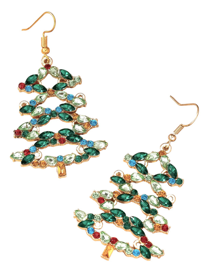 Glittering Sparkling Crystal Rhinestone Christmas Tree Holiday Drop Earrings
