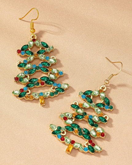 Glittering Sparkling Crystal Rhinestone Christmas Tree Holiday Drop Earrings