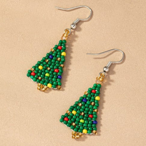 Handcrafted Seed Beads Christmas Tree Holiday Fashion Drop Dangle Earrings