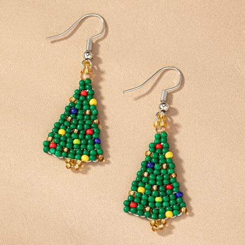 Handcrafted Seed Beads Christmas Tree Holiday Fashion Drop Dangle Earrings - Accessoriesforever