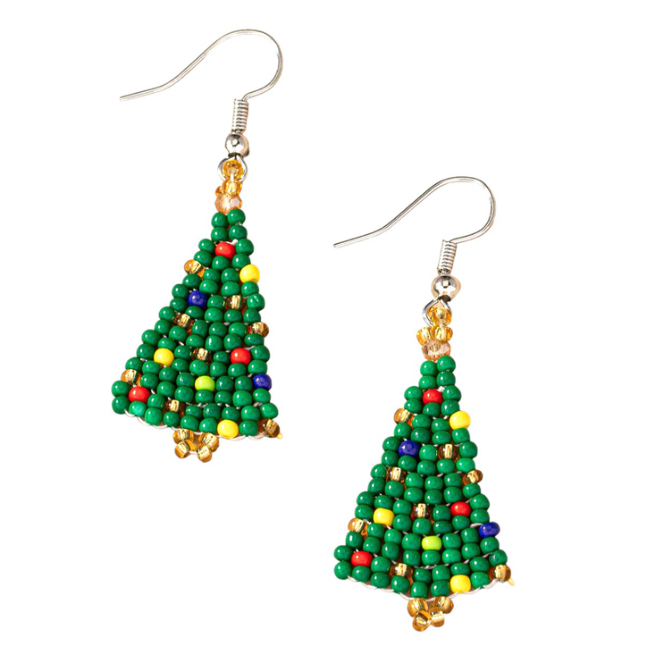 Handcrafted Seed Beads Christmas Tree Holiday Fashion Drop Dangle Earrings - Accessoriesforever