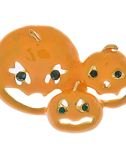 Halloween Costume Jewelry Crystal Rhinestone Three Pumpkin Faces Brooch BH210
